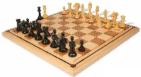 Copenhagen Staunton Chess Set Ebony & Boxwood Pieces with Maple & Zebra Wood (Ebony Inlay) Mission Craft Board