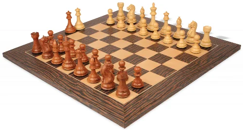 Fierce Knight Staunton Chess Set Acacia & Boxwood Pieces with Deluxe Tiger Ebony & Maple Board - 4" King - Image 1