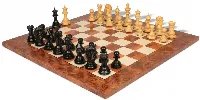Hadrian Staunton Chess Set in Ebony & Boxwood with Elm Burl & Erable Board - 4.4" King