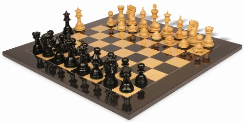 Hadrian Staunton Chess Set Ebony & Boxwood Pieces with Black & Ash Burl Board - 4.4" King - Image 1