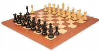 New Exclusive Staunton Chess Set in Ebonized Boxwood & Boxwood with Mahogany & Maple Deluxe Chess Board - 3.5" King