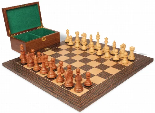 Fierce Knight Staunton Chess Set Acacia & Boxwood Pieces with Deluxe Tiger Ebony Board & Box - 4" King - Image 1