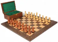 Fierce Knight Staunton Chess Set Acacia & Boxwood Pieces with Deluxe Tiger Ebony Board & Box - 4" King