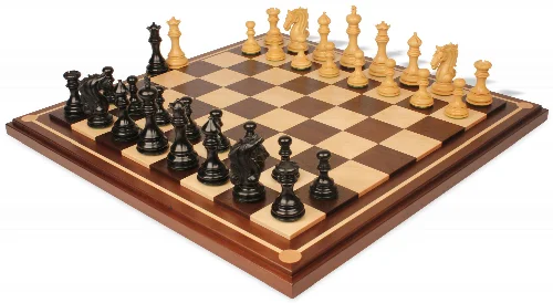Tencendur Staunton Chess Set Ebony & Boxwood Pieces with Walnut Mission Craft Board- 4.4" King - Image 1