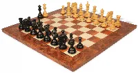 Tencendur Staunton Chess Set Ebony & Boxwood Pieces with Elm Burl Board- 4.4" King