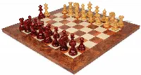 Patton Staunton Chess Set Padauk & Boxwood Pieces with Elm Burl Board - 4.25" King