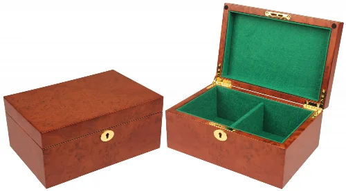 Elm Burl Classic Chess Box With Green Baize Lining - Large - Image 1