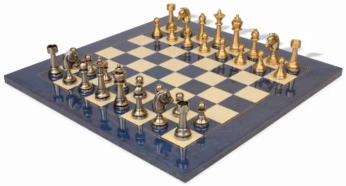 Classic Persian Staunton Solid Brass Chess Set with Blue Ash Burl & Erable High Gloss Chess Board - Image 1