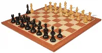 British Staunton Chess Set Ebonized & Boxwood Pieces with Sunrise Mahogany Chess Board - 4" King