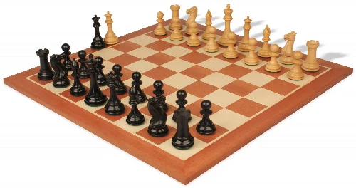 New Exclusive Staunton Chess Set Ebonized & Boxwood Pieces with Sunrise Mahogany Chess Board - 3.5" King - Image 1