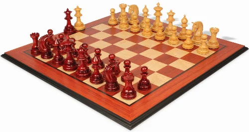 Patton Staunton Chess Set Padauk & Boxwood Pieces with Molded Edge Padauk Chess Board - 4.25" King - Image 1
