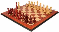 Colombian Knight Staunton Chess Set Padauk & Boxwood Pieces with Padauk & Bird's Eye Maple Molded Edge Board - 4.6" King