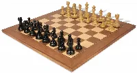 SpruceTek Black & Wood Grain Resin Chess Pieces with Deluxe Walnut Board - 4.25" King