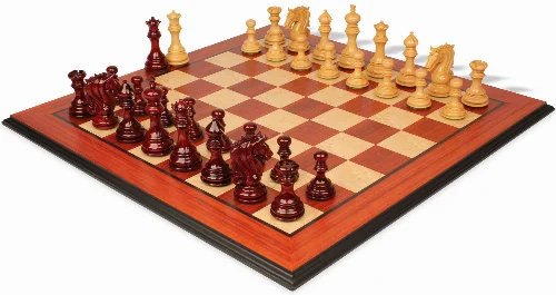Tencendur Staunton Chess Set Padauk & Boxwood Pieces with Padauk Molded Board - 4.4" King - Image 1