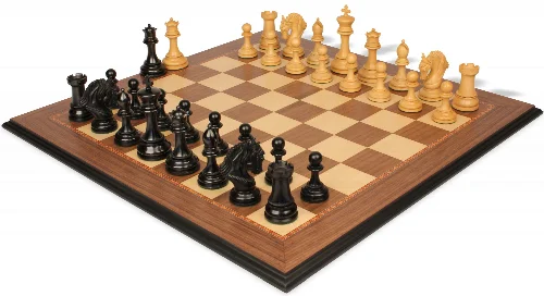 Hengroen Staunton Chess Set Ebony & Boxwood Pieces with Walnut Molded Board - 4.6" King - Image 1