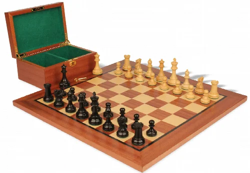 British Staunton Chess Set Ebony & Boxwood Pieces with Classic Mahogany Board & Box - 4" King - Image 1