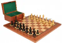 British Staunton Chess Set Ebony & Boxwood Pieces with Classic Mahogany Board & Box - 4" King