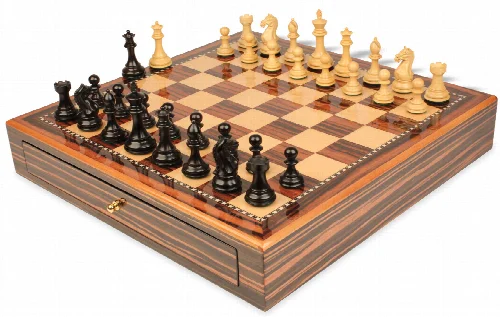 Fierce Knight Staunton Chess Set Ebony & Boxwood Pieces 3.5" King with Macassar Case - Image 1