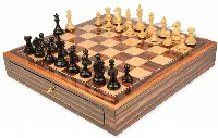 Fierce Knight Staunton Chess Set Ebony & Boxwood Pieces 3.5" King with Macassar Case