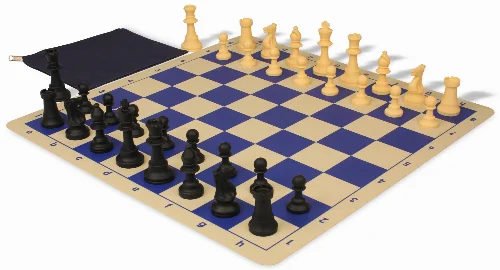 The Perfect Classroom Standard Club Silicone Chess Set Black & Camel Pieces - Blue - Image 1