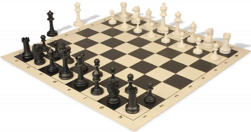 Master Series Triple Weighted Plastic Chess Set Black & Ivory Pieces with Vinyl Rollup Board - Black - Image 1