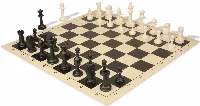 Master Series Triple Weighted Plastic Chess Set Black & Ivory Pieces with Vinyl Rollup Board - Black