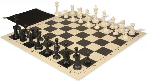 Master Series Classroom Triple Weighted Plastic Chess Set Black & Ivory Pieces with Vinyl Roll-up Board & Bag- Black - Image 1