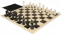 Master Series Classroom Triple Weighted Plastic Chess Set Black & Ivory Pieces with Vinyl Roll-up Board & Bag- Black