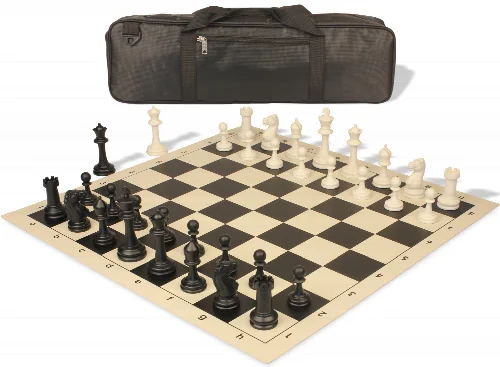 Master Series Carry-All Triple Weighted Plastic Chess Set Black & Ivory Pieces with Vinyl Rollup Board - Black - Image 1