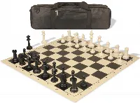 Master Series Carry-All Triple Weighted Plastic Chess Set Black & Ivory Pieces with Vinyl Rollup Board - Black