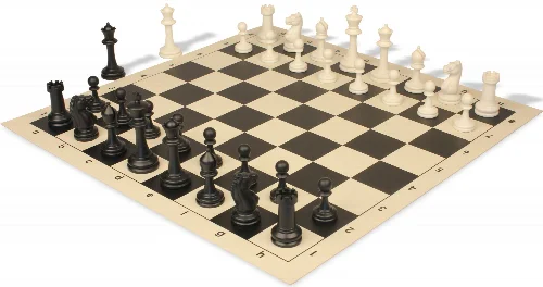 Master Series Plastic Chess Set Black & Ivory Pieces with Vinyl Rollup Board - Black - Image 1