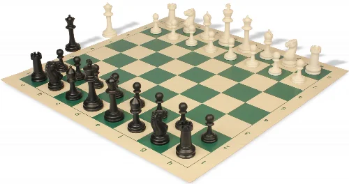 Master Series Plastic Chess Set Black & Ivory Pieces with Vinyl Rollup Board - Green - Image 1