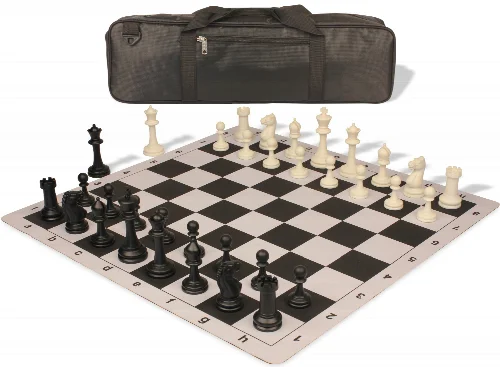 Master Series Carry-All Triple Weighted Plastic Chess Set Black & Ivory Pieces with Lightweight Floppy Board - Black - Image 1