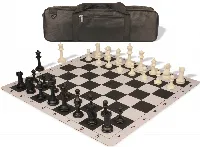 Master Series Carry-All Triple Weighted Plastic Chess Set Black & Ivory Pieces with Lightweight Floppy Board - Black