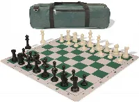 Master Series Carry-All Triple Weighted Plastic Chess Set Black & Ivory Pieces with Lightweight Floppy Board - Green