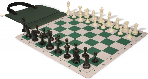 Master Series Easy-Carry Triple Weighted Plastic Chess Set Black & Ivory Pieces with Lightweight Floppy Board & Bag - Green - Image 1