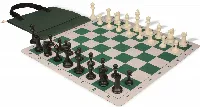 Master Series Easy-Carry Triple Weighted Plastic Chess Set Black & Ivory Pieces with Lightweight Floppy Board & Bag - Green