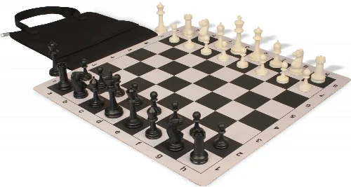 Master Series Easy-Carry Triple Weighted Plastic Chess Set Black & Ivory Pieces with Lightweight Floppy Board - Black - Image 1