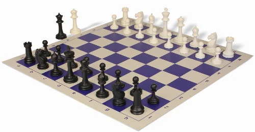 Master Series Triple Weighted Plastic Chess Set Black & Ivory Pieces with Lightweight Floppy Board - Blue - Image 1