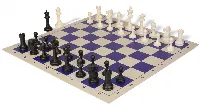 Master Series Triple Weighted Plastic Chess Set Black & Ivory Pieces with Lightweight Floppy Board - Blue