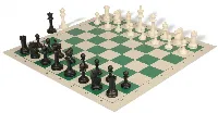 Master Series Triple Weighted Plastic Chess Set Black & Ivory Pieces with Lightweight Floppy Board - Green