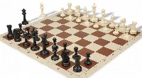 Master Series Triple Weighted Plastic Chess Set Black & Ivory Pieces with Lightweight Floppy Board - Brown