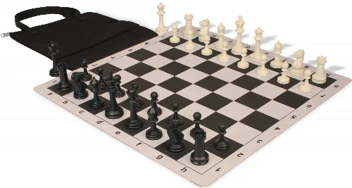 Master Series Easy-Carry Plastic Chess Set Black & Ivory Pieces with Lightweight Floppy Board - Black - Image 1