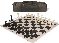 Master Series Carry-All Plastic Chess Set Black & Ivory Pieces with Lightweight Floppy Board - Black