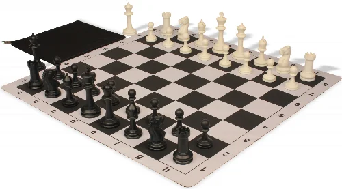 Master Series Classroom Plastic Chess Set Black & Ivory Pieces with Lightweight Floppy Board & Bag - Black - Image 1