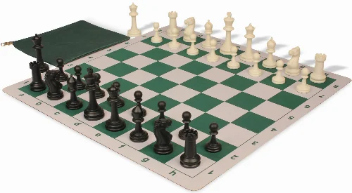 Master Series Classroom Plastic Chess Set Black & Ivory Pieces with Lightweight Floppy Board & Bag - Green - Image 1