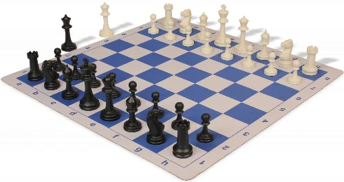 Master Series Plastic Chess Set Black & Ivory Pieces with Lightweight Floppy Board - Blue - Image 1