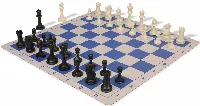 Master Series Plastic Chess Set Black & Ivory Pieces with Lightweight Floppy Board - Blue