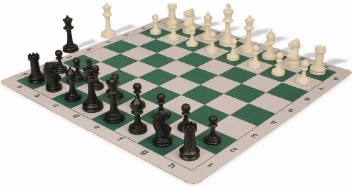 Master Series Plastic Chess Set Black & Ivory Pieces with Lightweight Floppy Board - Green - Image 1