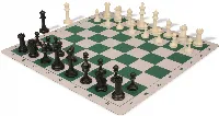 Master Series Plastic Chess Set Black & Ivory Pieces with Lightweight Floppy Board - Green